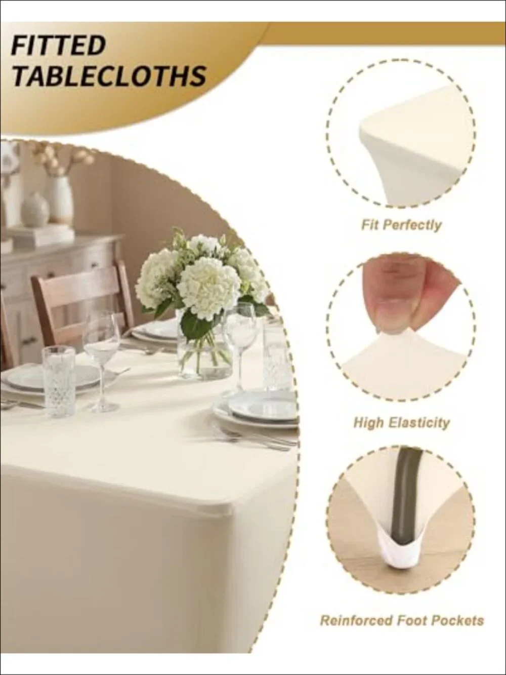 3 Pack 6FT Spandex Fitted Tablecloth Rectangle Table Cover Stretch